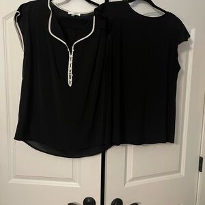 Spense Black Blouse with White Piping Detail